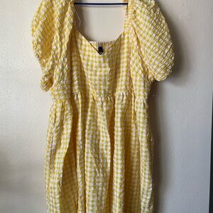 Yellow Gingham Puff Sleeve Dress